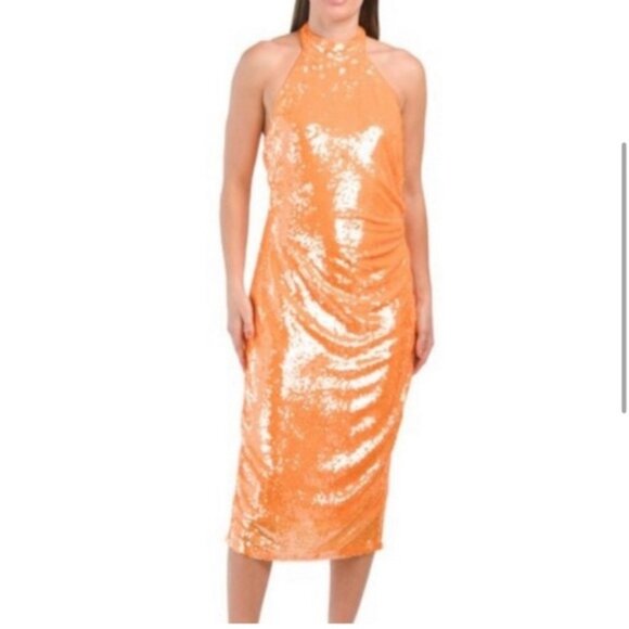 Caroline Constas Dresses & Skirts - NWT Caroline Constas Sequins Dress Maxi MIDI Open back Halter Neck Size Large